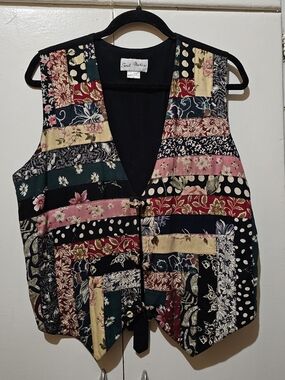 Soulmates Multicolor Patchwork Vest with Floral & Polka Dot Accents